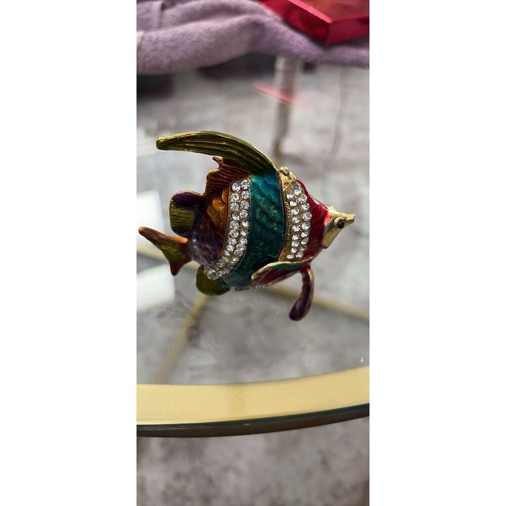 Colorful enamel and rhinestone fish drink box